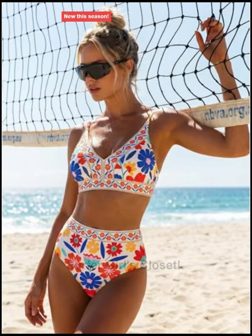 High Waisted Bikini Set V Neck Floral Print Push Up Two Piece Swimsuit Bathing